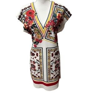 NWOT Zara Floral Print Mini Dress V Neck Colorful Pattern Short Sleeve Size S‎